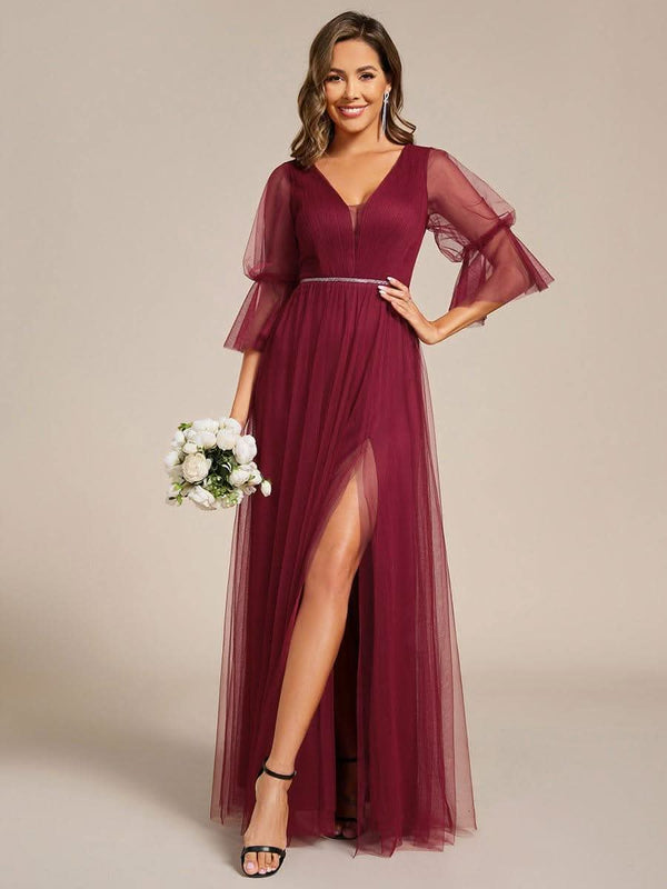 ever HEIDY|Lantern Long Sleeve Split Maxi Bridesmaid Dresses