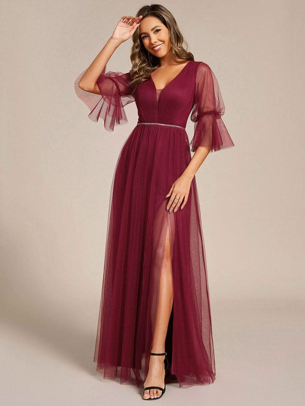 ever HEIDY|Lantern Long Sleeve Split Maxi Bridesmaid Dresses
