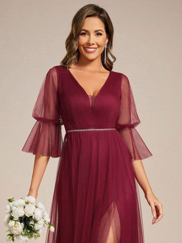 ever HEIDY|Lantern Long Sleeve Split Maxi Bridesmaid Dresses