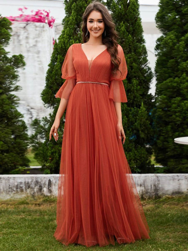 ever HEIDY|Lantern Long Sleeve Split Maxi Bridesmaid Dresses