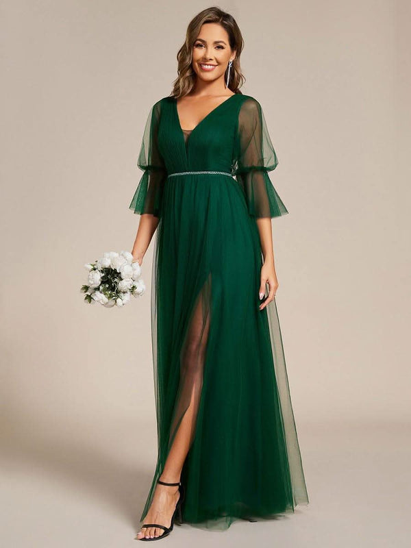 ever HEIDY|Lantern Long Sleeve Split Maxi Bridesmaid Dresses