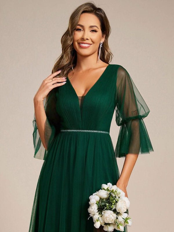 ever HEIDY|Lantern Long Sleeve Split Maxi Bridesmaid Dresses