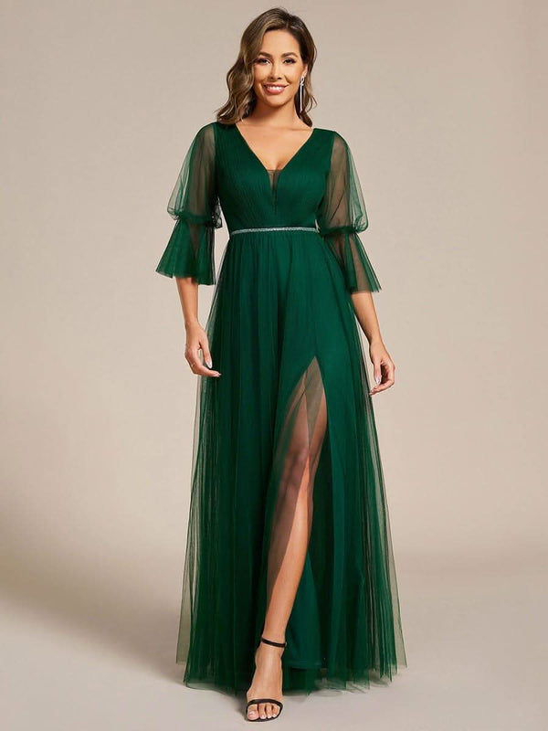 ever HEIDY|Lantern Long Sleeve Split Maxi Bridesmaid Dresses