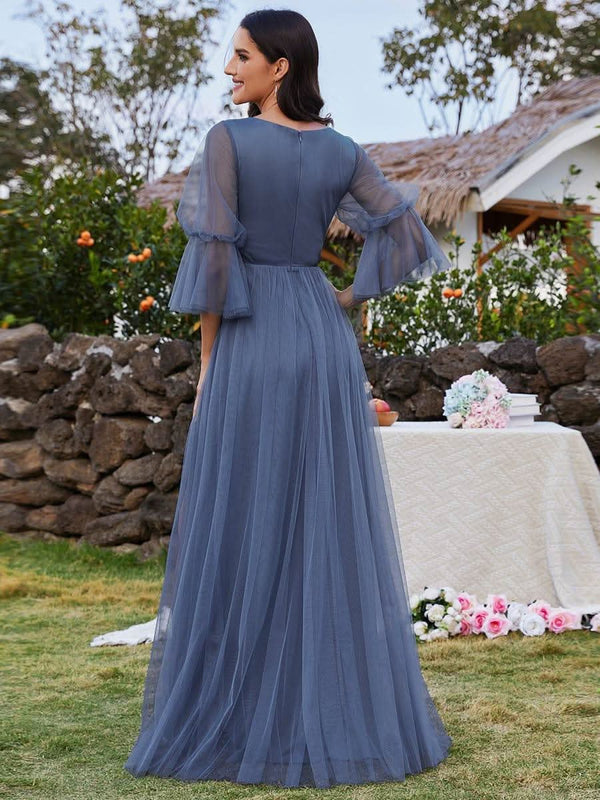 ever HEIDY|Lantern Long Sleeve Split Maxi Bridesmaid Dresses