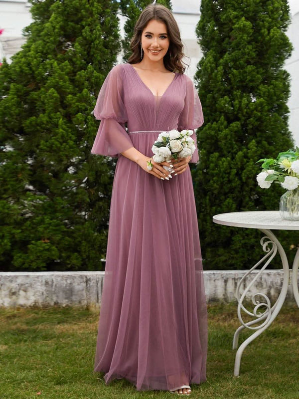 ever HEIDY|Lantern Long Sleeve Split Maxi Bridesmaid Dresses