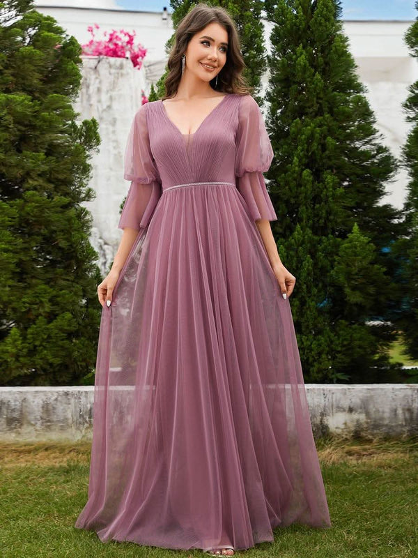 ever HEIDY|Lantern Long Sleeve Split Maxi Bridesmaid Dresses