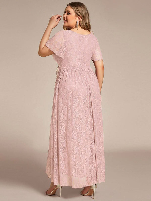 ever ELISE|Pleated V-Neck Short Sleeve Ruffled Lace Formal Mother of the Bride Dress