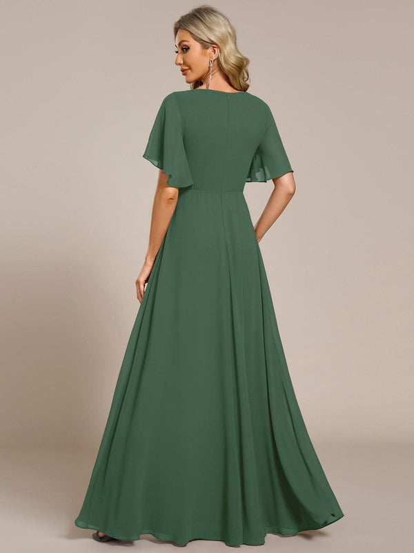 ever IVYROSE|Ruffles Sleeve A-Line Chiffon Waist Applique Maxi Mother of the Bride Dress