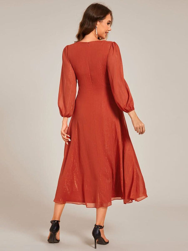 ever EMBER|Glitter Twist Knot See-Through Long Sleeve Wedding Guest Dress
