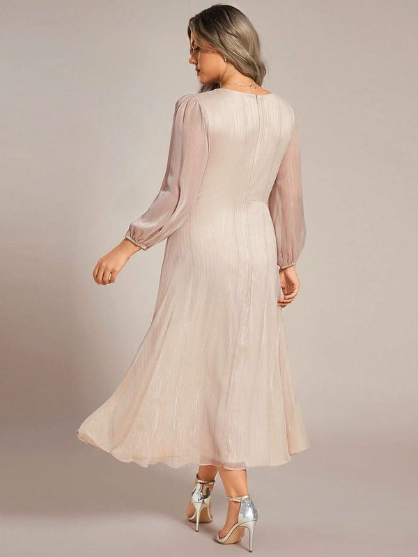 ever EMBER|Glitter Twist Knot See-Through Long Sleeve Wedding Guest Dress