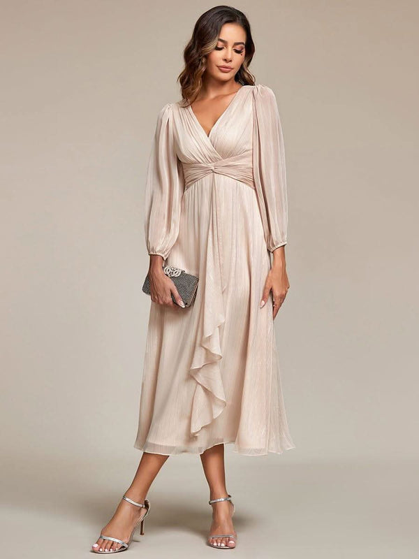 ever EMBER|Glitter Twist Knot See-Through Long Sleeve Wedding Guest Dress