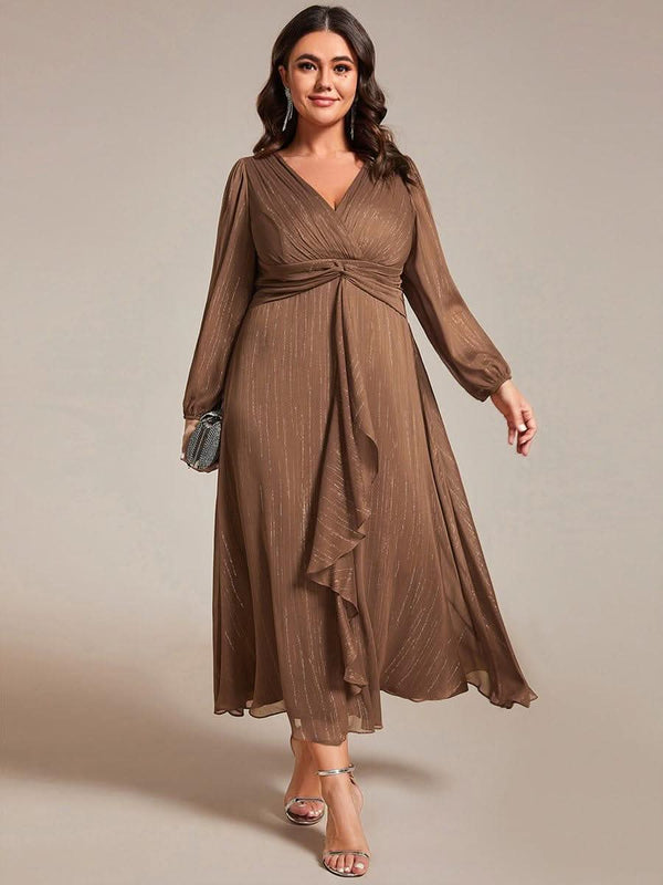 ever EMBER|Glitter Twist Knot See-Through Long Sleeve Wedding Guest Dress