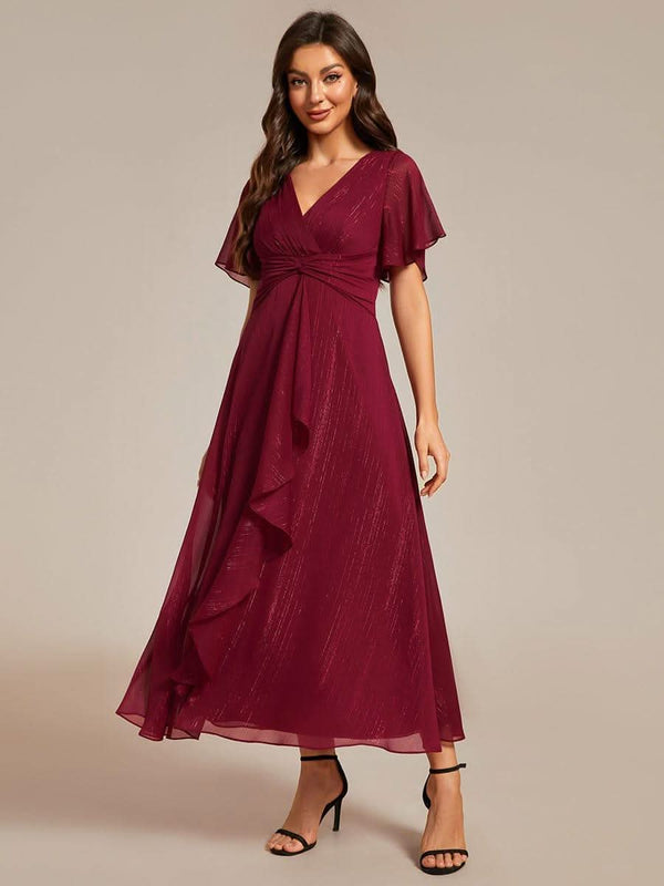 ever EMBER|Glitter Twist Knot See-Through Long Sleeve Wedding Guest Dress