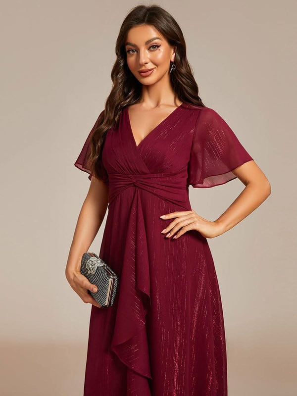 ever EMBER|Glitter Twist Knot See-Through Long Sleeve Wedding Guest Dress