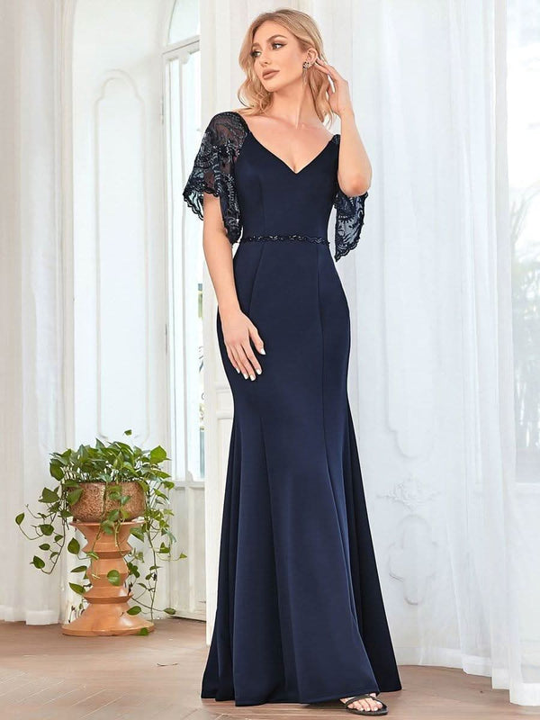 ever SLOANE|Sexy V Neck Maxi Bodycon Mother of the Bride Dress