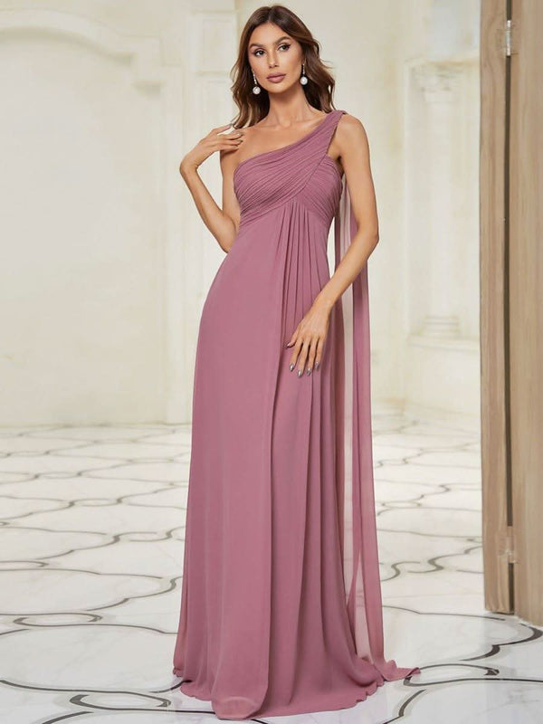 ever ANAYA|One Shoulder Pleated Chiffion Bridesmaid Sleeves1