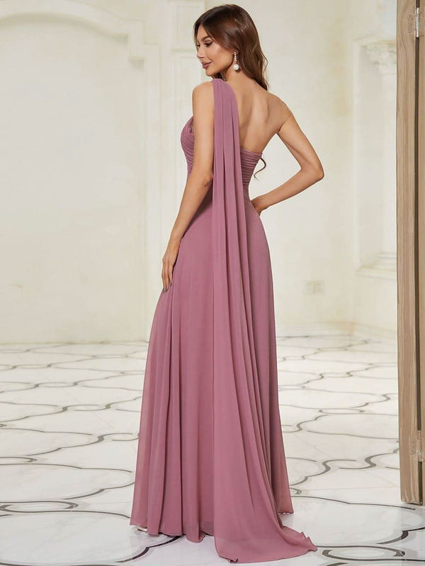 ever ANAYA|One Shoulder Pleated Chiffion Bridesmaid Sleeves1